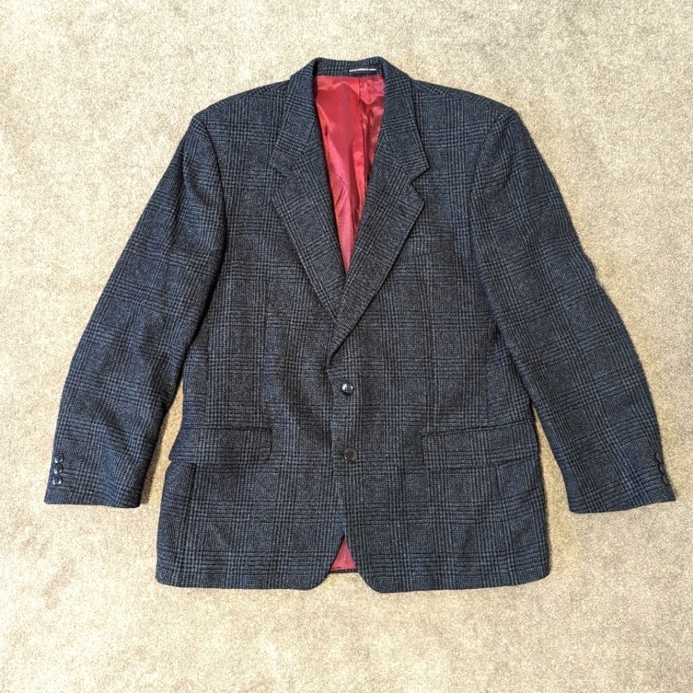 Moores Alpaca Men's Black Blue Wool Suit Jacket Two Button Blazer Size 42R